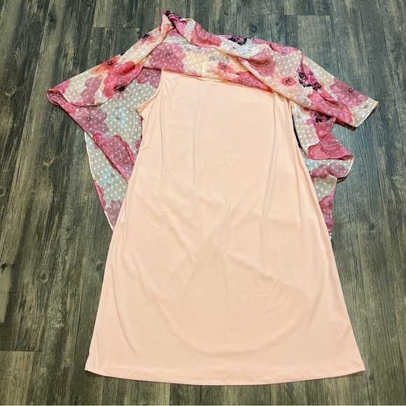 NWT Glamour Night Womens Midi Dress Pink Overlay Cape Floral Short Sleeve Size16 - Picture 5 of 11